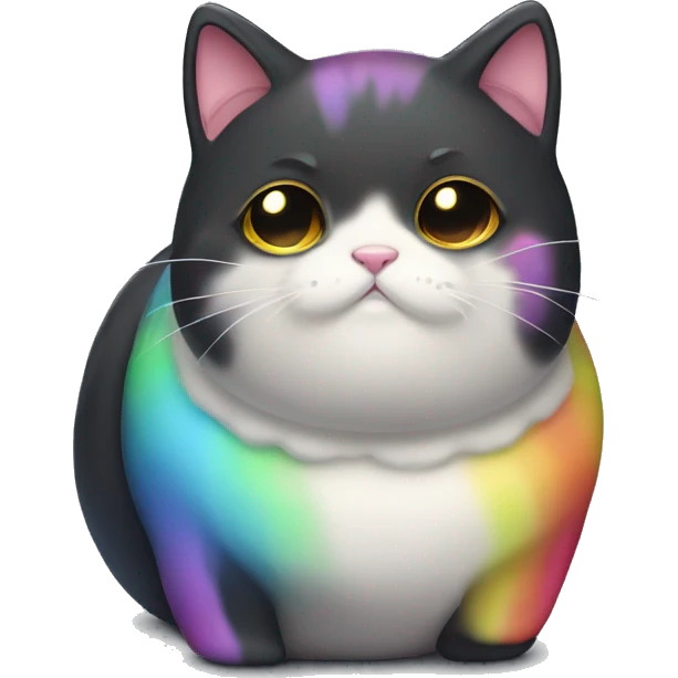 fat kawaii cartoon cat that is black with rainbow streaks emoji