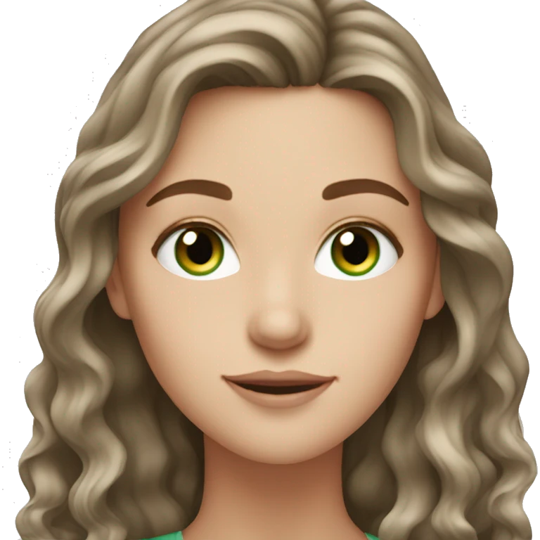 white girl with much longer wavy brown hair with very green eyes emoji