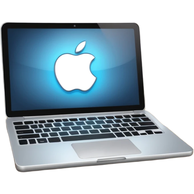 Modern silver laptop glowing on desk emoji