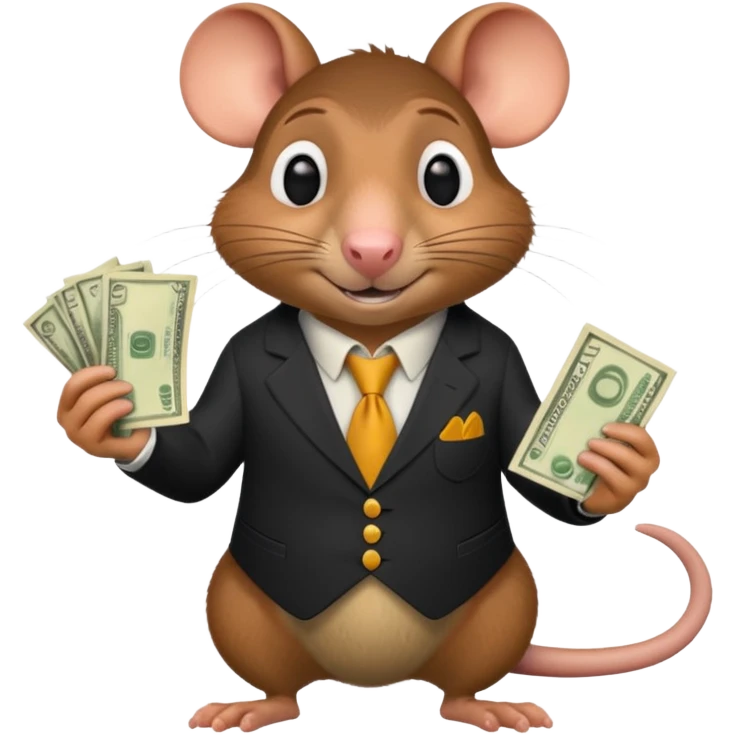 roddy the rat from the movie Flushed Away, holding cash emoji