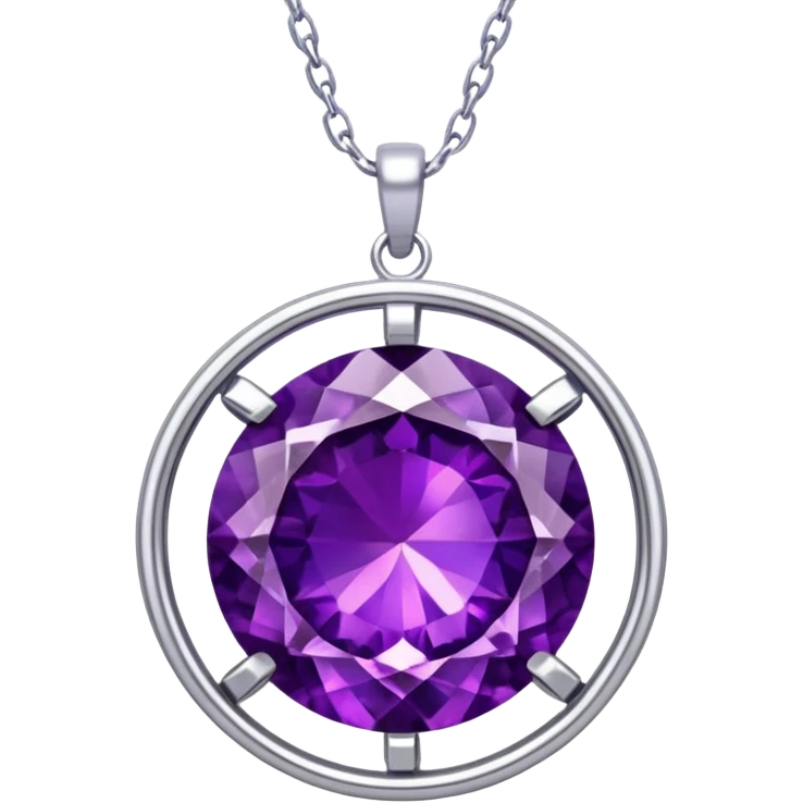 extra close-up round cut purple sugilite holo gem with silver metal frame, charm with chain loop emoji