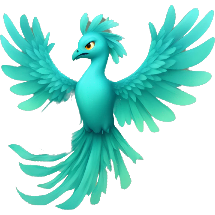 aqua colored phoenix spreading its wings in aqua colored flames emoji