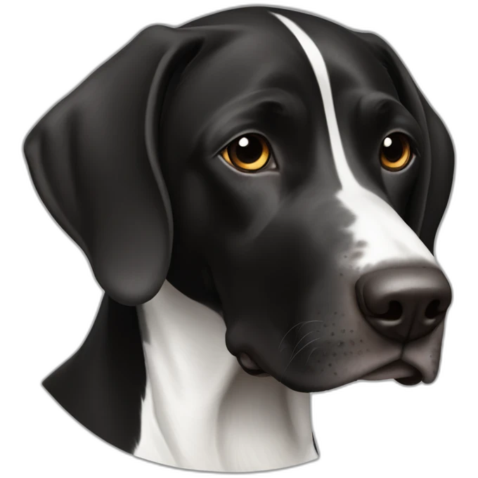 black & white german shorthair pointer, full black head with white hair on the snout emoji