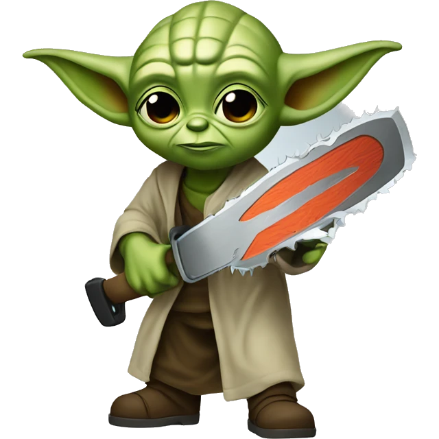 Yoda’s kid saws with a chainsaw emoji