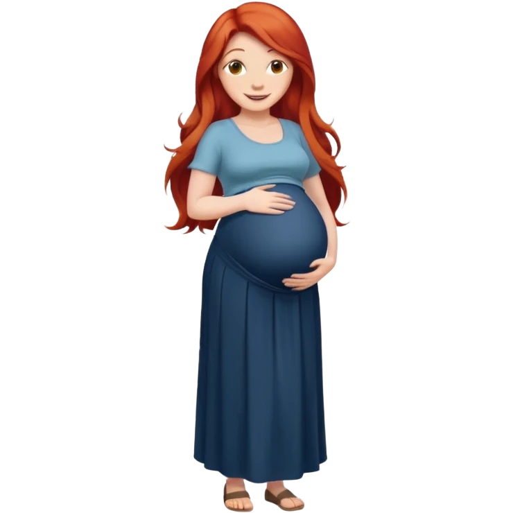 Make a strong women with long red hair, pregnant with maxi skirt, pretty  emoji