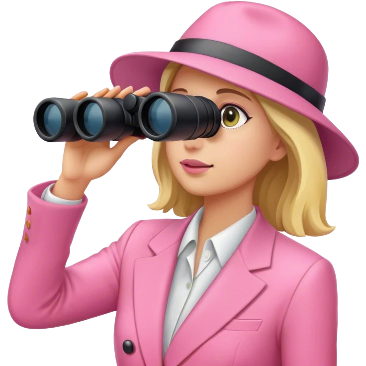 woman in a pink suit looking through binoculars emoji