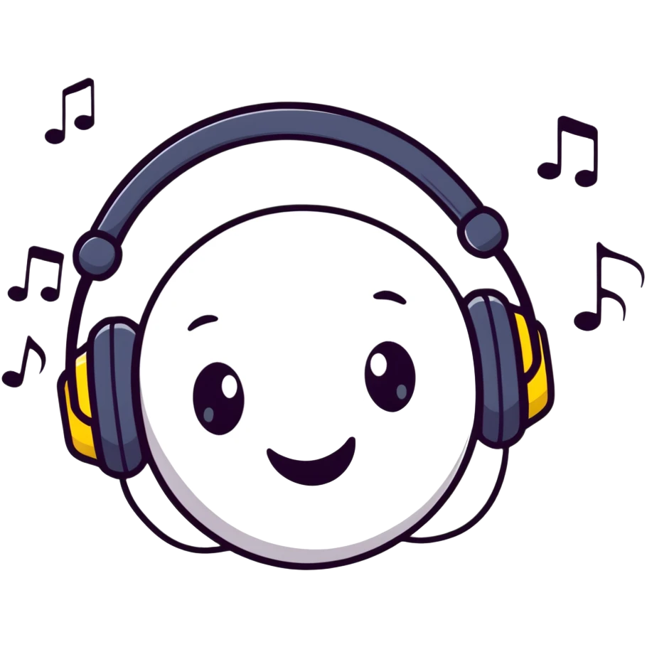Cute headphones with smiling face and music notes around emoji