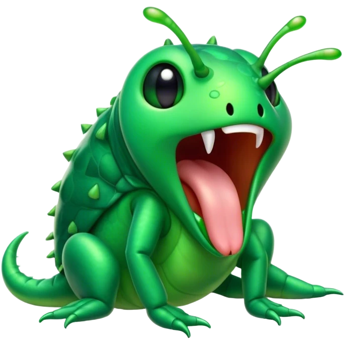 Cinematic Cute Yawning Green Bugdie Portrait Emoji, Head tilted slightly with a dramatic, wide-open yawn, showcasing a smooth, vibrant emerald exoskeleton with delicate patterns and tiny drooping antennae, round multifaceted eyes barely open in drowsy contentment, Simplified yet irresistibly adorable features, highly detailed, glowing with a soft, cozy glow, high shine, relaxed yet expressive, stylized with a touch of whimsy, bright and endearing, soft glowing outline, capturing the essence of a sleepy yet endearing insect, so drowsy it feels like it could stretch out of the screen and curl up for a nap! emoji