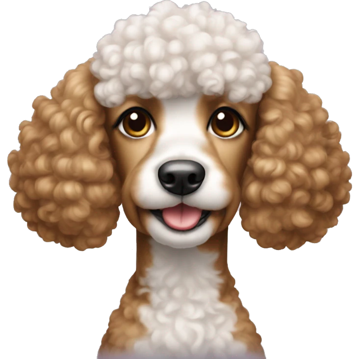 poodle dog girl, golden brown with white part in the chin emoji