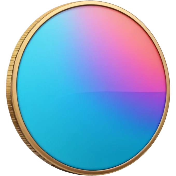 
One  Rotate 45 degree 3d credit coin color in in gradient of turquoise, blue, pink, purple, and coral emoji