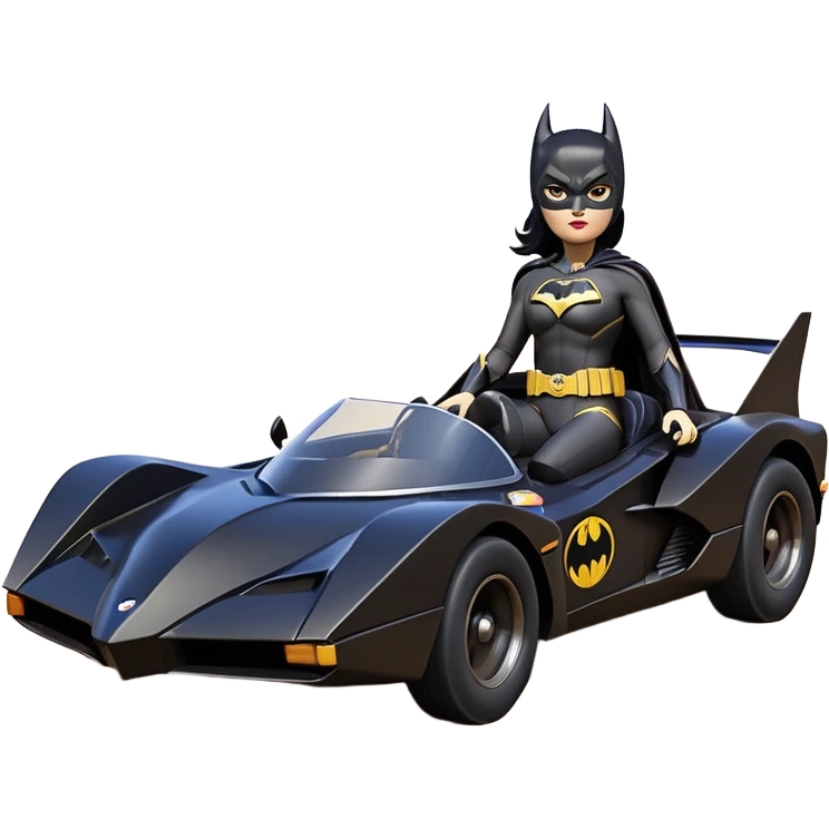 scale racing sexy fitted Batgirl’s masculine midnight-colored tight outfit 1970’s tv style dark knight stealthy accurate sporty safe plush deluxe off-road pursuit drifting F1 car lexus (black hair,reclining and relaxed torso and shoulders back against seat) rally emoji