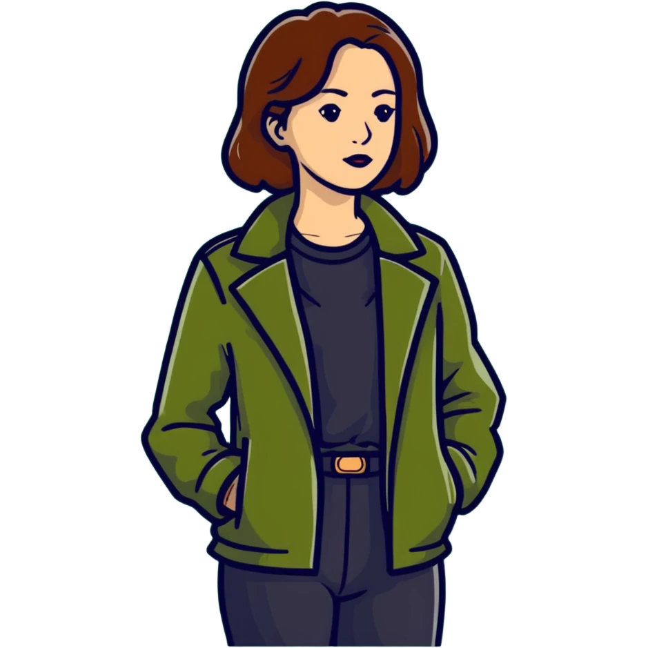 woman wearing dark olive green jacket over a lighter green top emoji