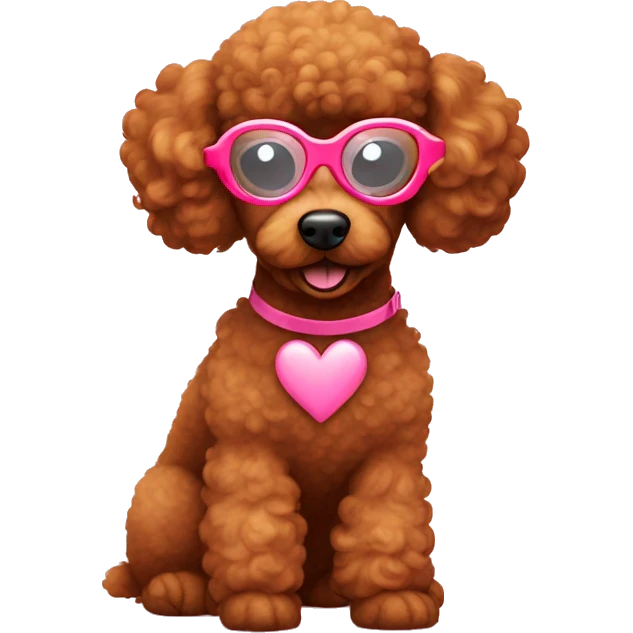 Red poodle wearing pink heart shape glasses emoji