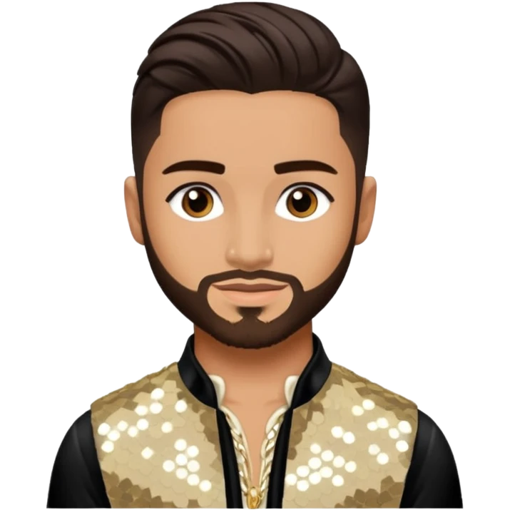 Maluma with dark brown hair, ivory sequin outfit emoji