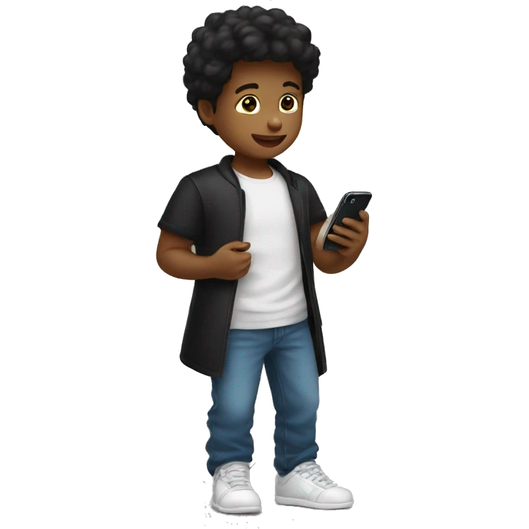 Un niño vestido de negro jugando con un iPhone  emoji