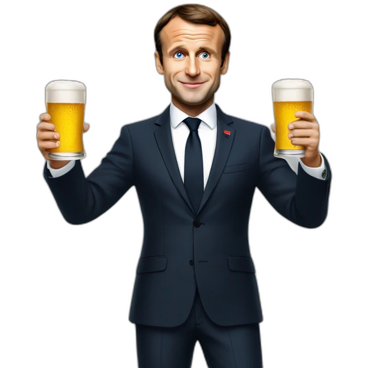 Emmanuel Macron holding a beer emoji