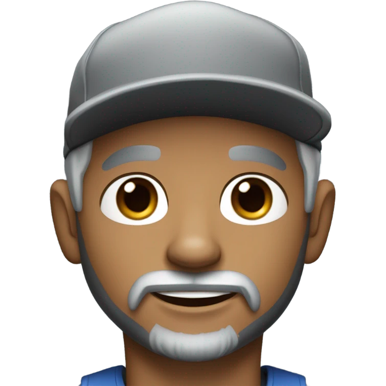 Handsome man, with ‘blue’ eyes, grey hair, and grey goatee beard, wearing ball cap and holding a long haired black chihuahua emoji
