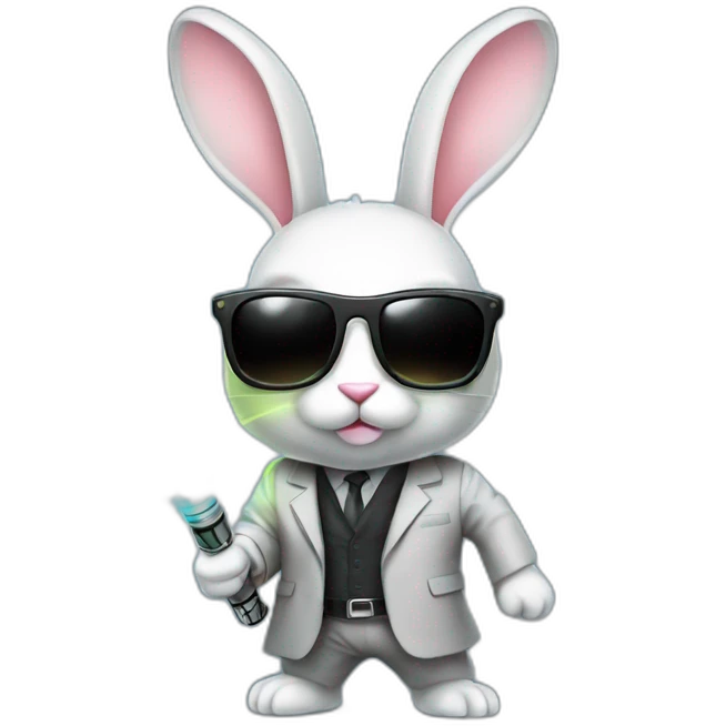 Rabbit with suit and sunglasses and  lightsaber light on completely emoji