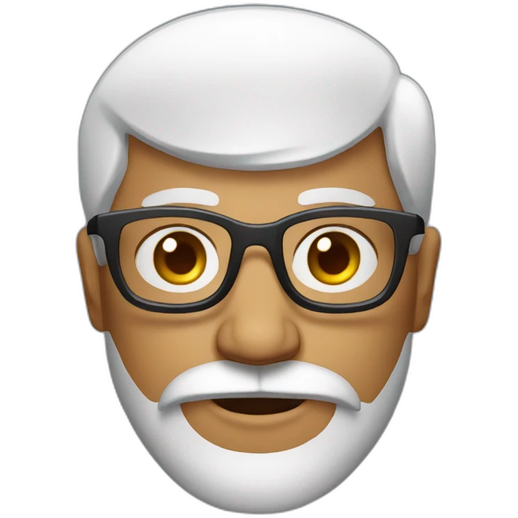 Shiny Bald Indian man with big grey beard, no mustache and glasses emoji