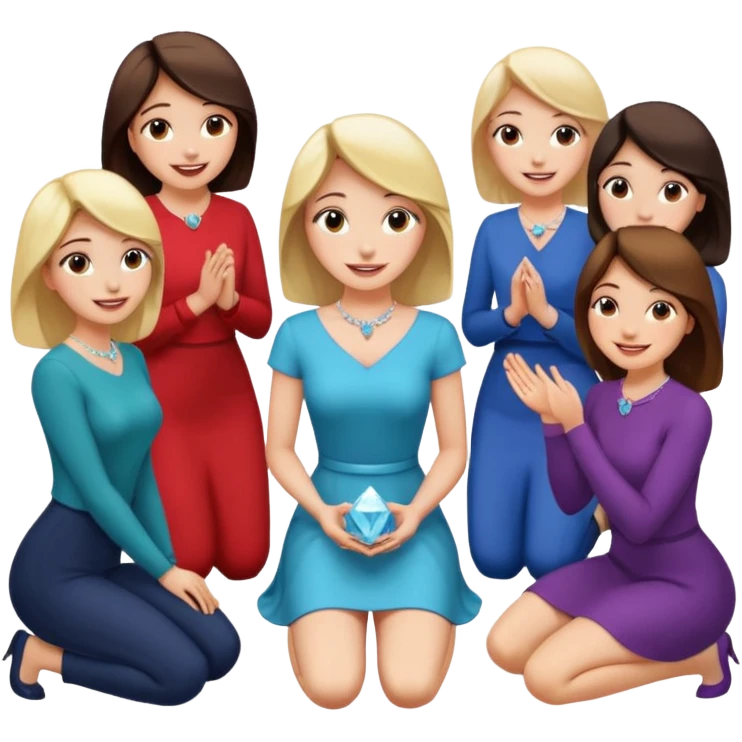 Beautiful girl knelt down by the grace of other women like proposing  emoji