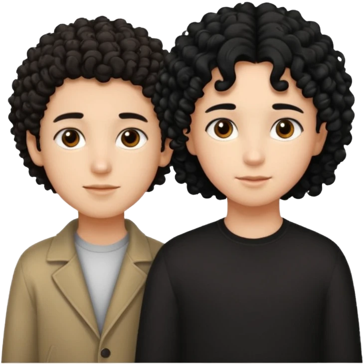 Un garçon cheveux boucle et yeux marron clair et une fille cheveux noir lisse côte à cote  emoji
