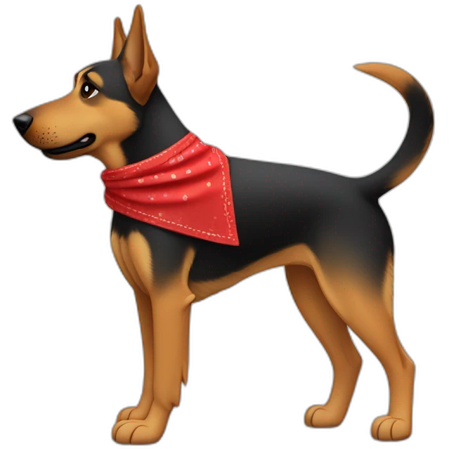 75% Coonhound 25% German Shepherd mix dog wearing small plain red bandana side view full body in profile left facing emoji