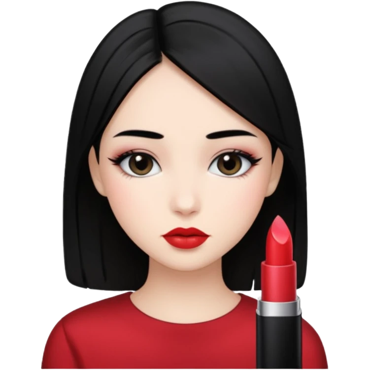 Siyah dümdüz saçlı makyajı soft ve ruju kiko  olan bir kız emoji