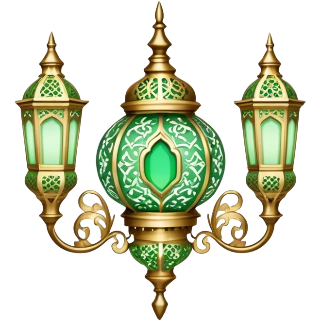 Rococo vintage style green white Ramadan lights emoji