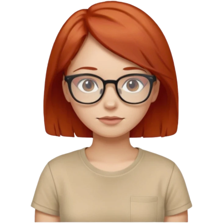 girl short-layer-red-hair wear beige T-shirt, wear glasses emoji