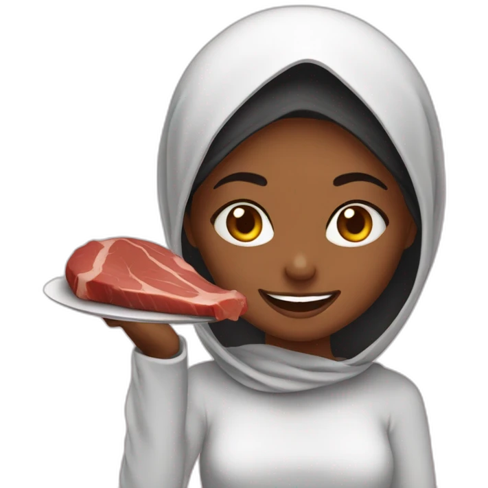 muslim bkack girl enjoying meat emoji