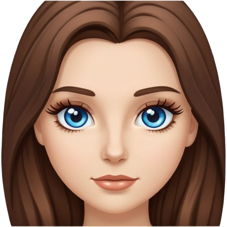 a white girl with long voluminous brunette hair and brown highlights and blue eyes with long eyelashes  emoji