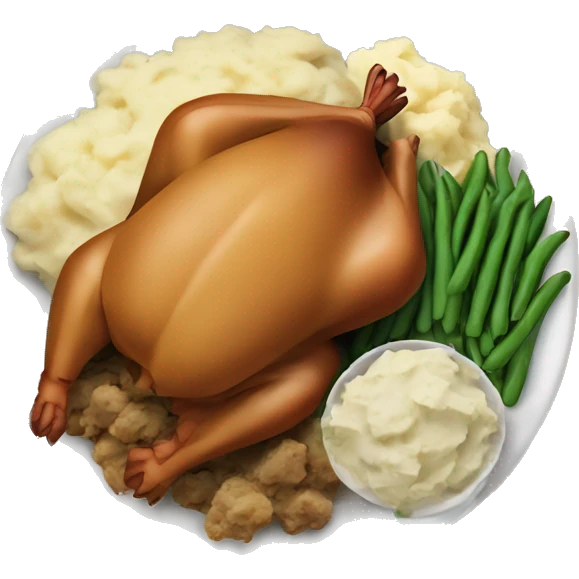 Thanksgiving plate with turkey, mashed potatoes, stuffing and green beans  emoji