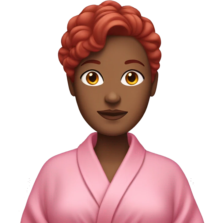Dark red haired white woman pink spa robe emoji