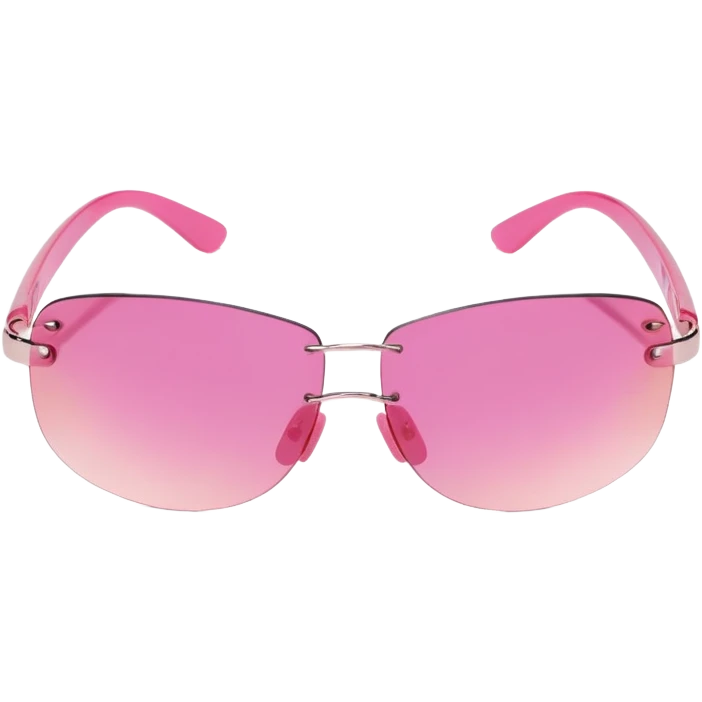 pink frameless wraparound sunglasses, Y2K fashion, single lens design emoji