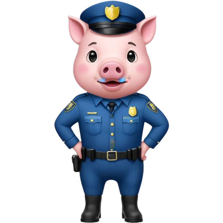 a pig, upright, in a police officer uniform, drooling and looking to the bottom left emoji