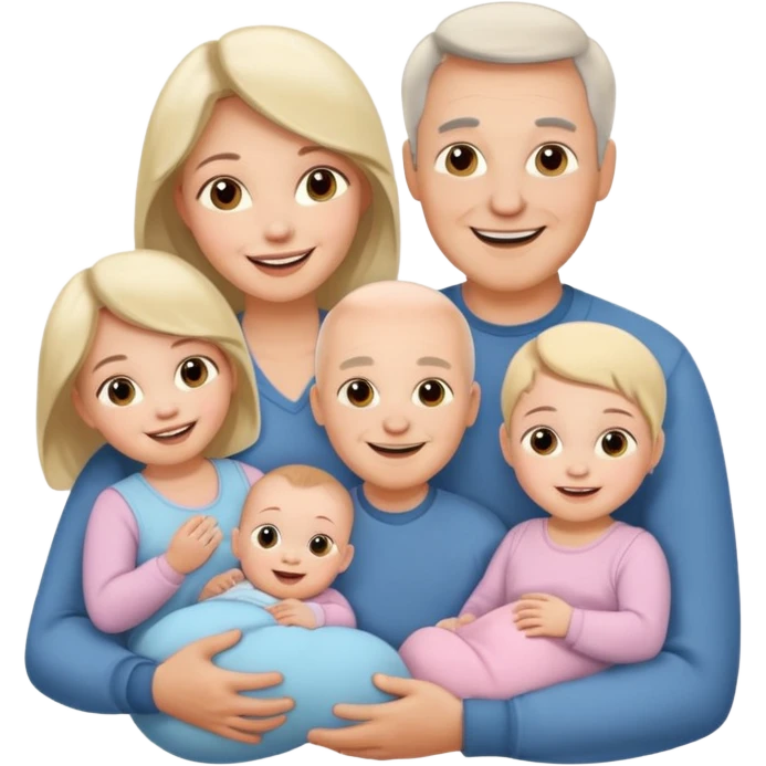 Family emoji with a mom and a dad, an older sister and two young twins emoji