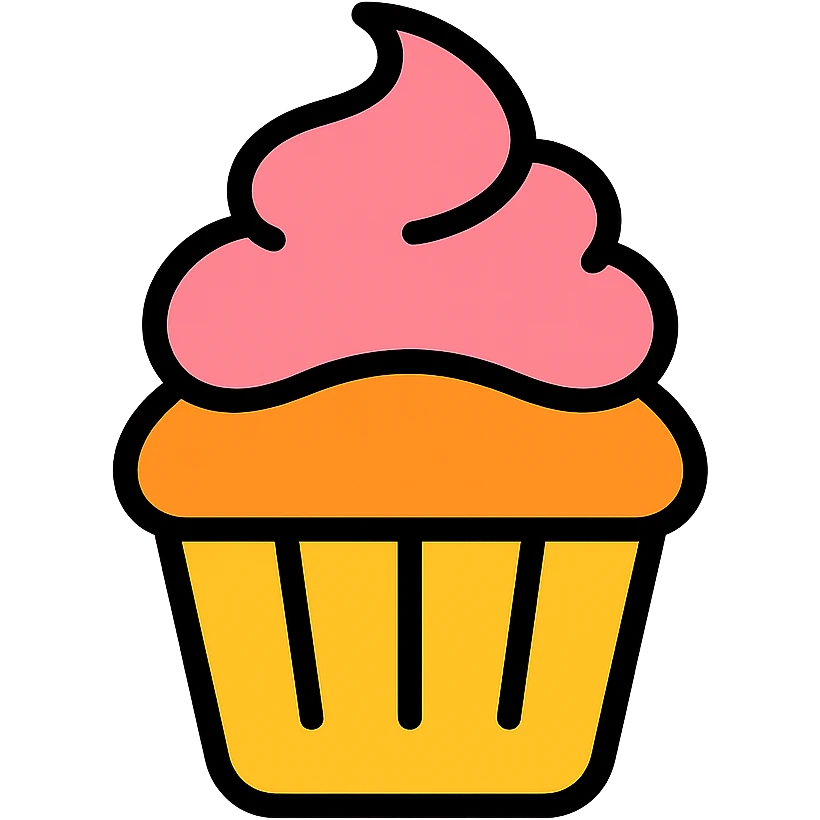 cupcake with pink icing, clean vector icon style emoji