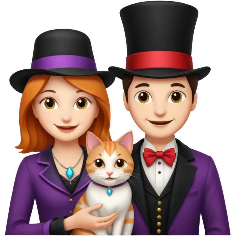 magician couple and their pet cat emoji