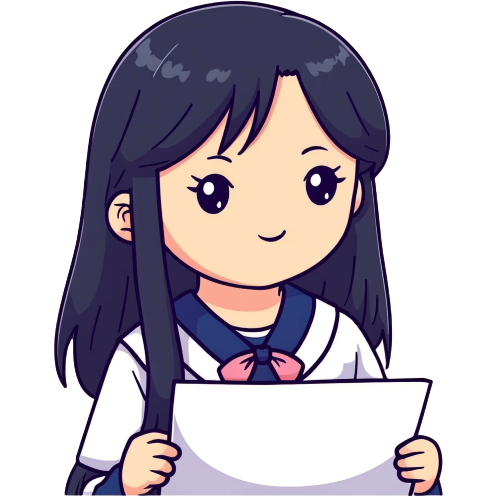 Happy Japanese schoolgirl with long black hair and blushing face emoji