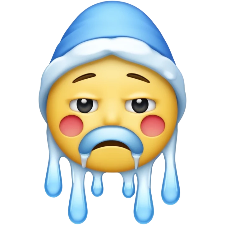 very cold classic yellow emoji, shivering, blue face, icicles, closed mouth emoji