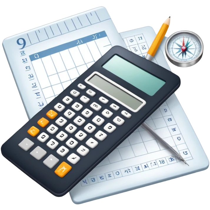 An icon featuring mathematical formulas, a calculator, and geometric shapes, symbolizing mathematics. The design includes numbers, a ruler, and a compass, representing the study of numbers, logic, and equations. Transparent background highlights the science of calculation and analysis emoji