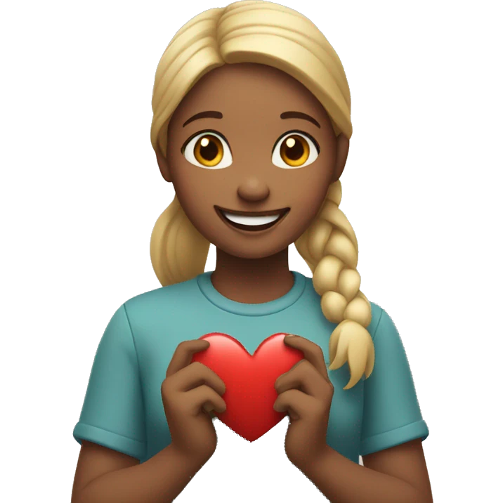 smiling girl with heart hands emoji