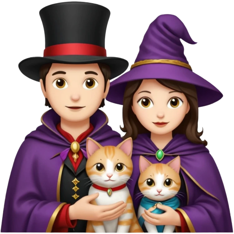 magician couple and their pet cat emoji