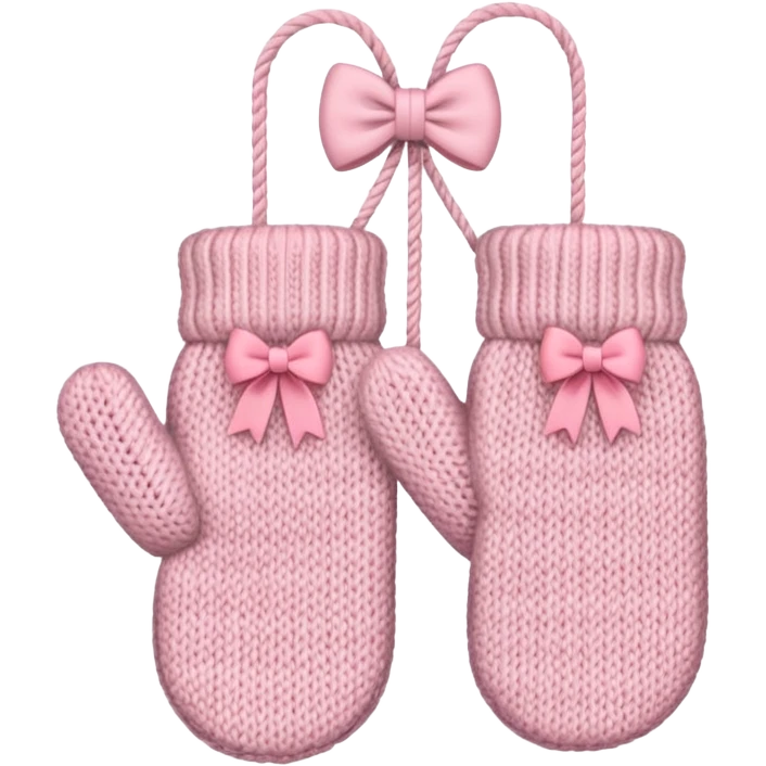 pastel pink pair of mittens connected by string and a bow emoji