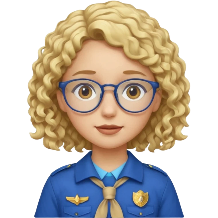scout girl with blue scout uniform, blonde curly haired and glassess emoji