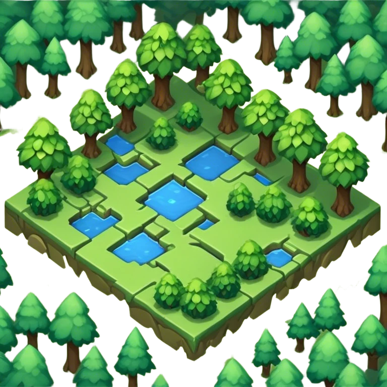 StarCraft-inspired, isometric RTS rugged terrain tile green forest emoji