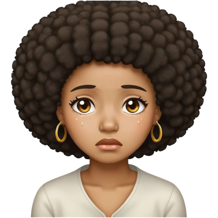 black girl with afro sad crying tears emoji