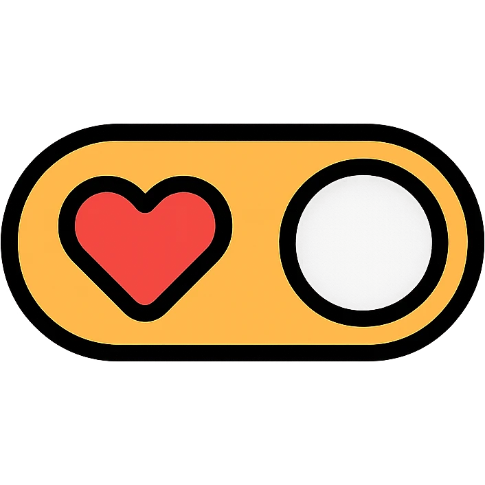 modern toggle switch on white background with prominent red heart on the left and light gray circle on the right off position, minimalist and rounded design emoji