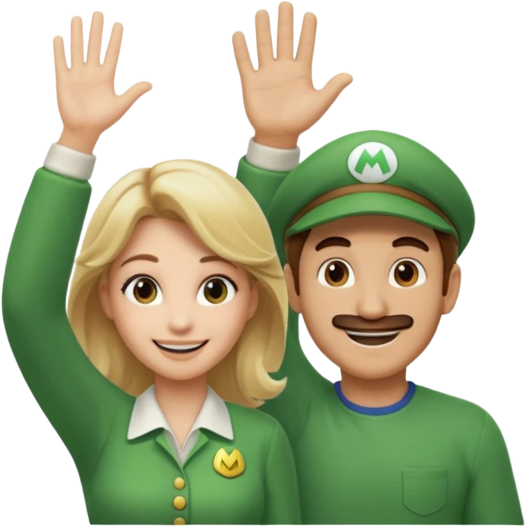 blonde female Luigi and a normal brown hair male mairo. They are friends! Maybe highfiving or just smiling emoji