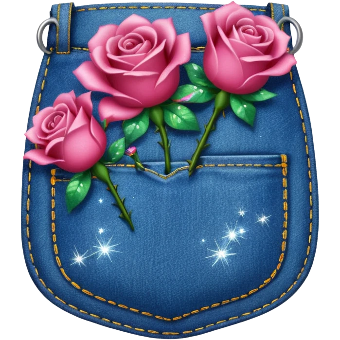 Denim pocket with glittery roses sticking out of the pocket  emoji